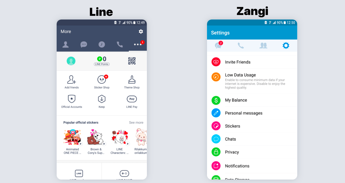 line vs zangi interface