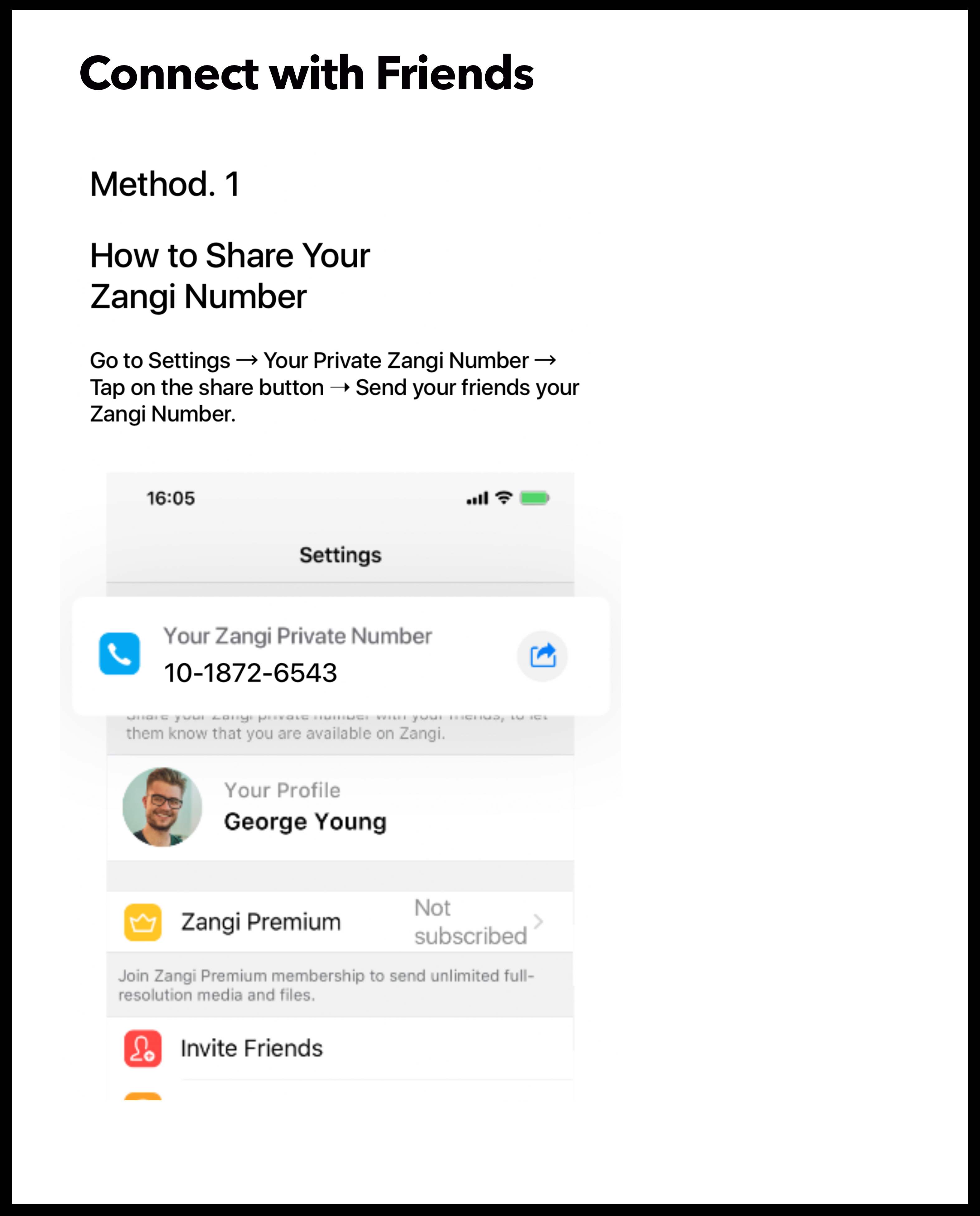 how to share your zangi number