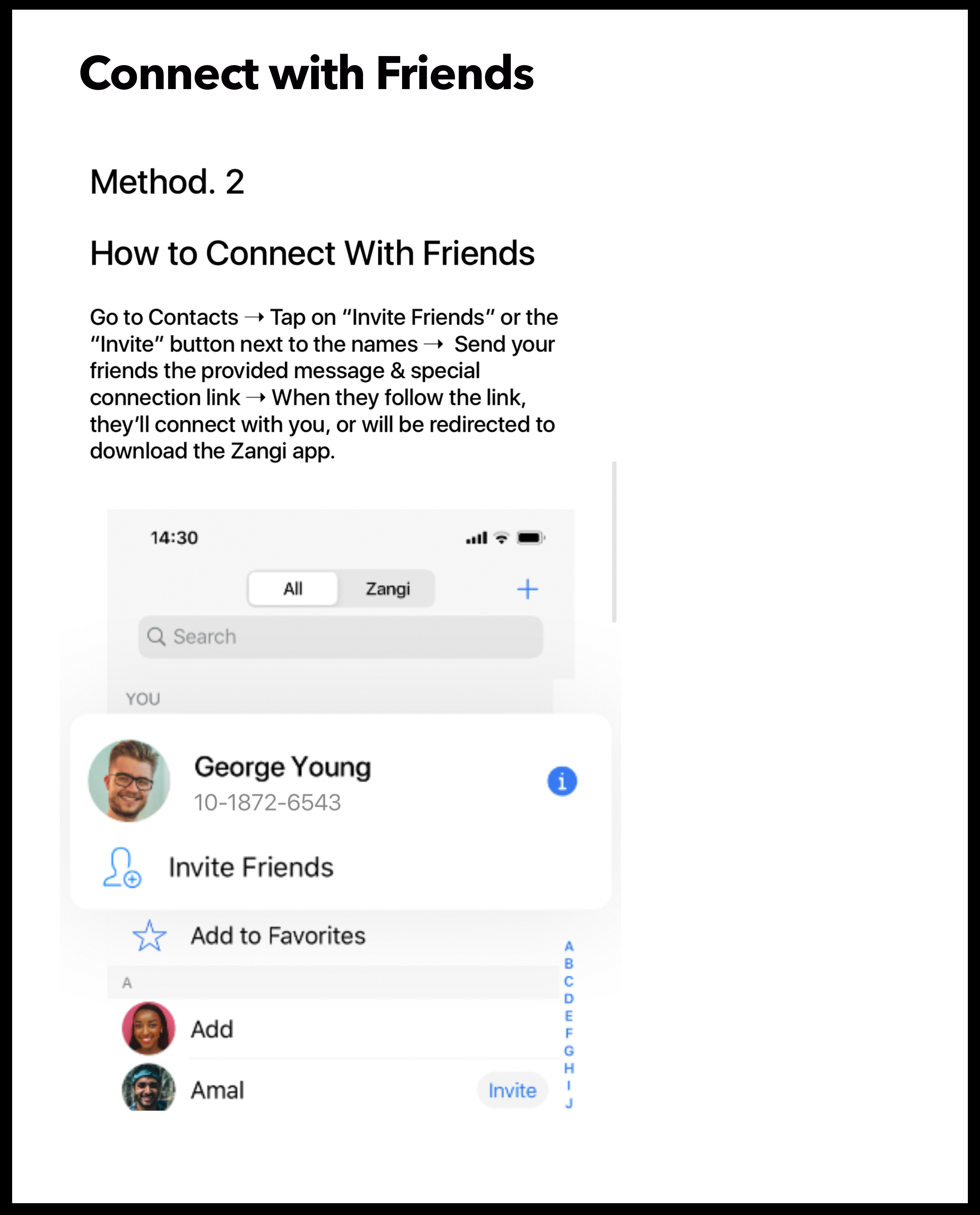 how too connect with friends zangi