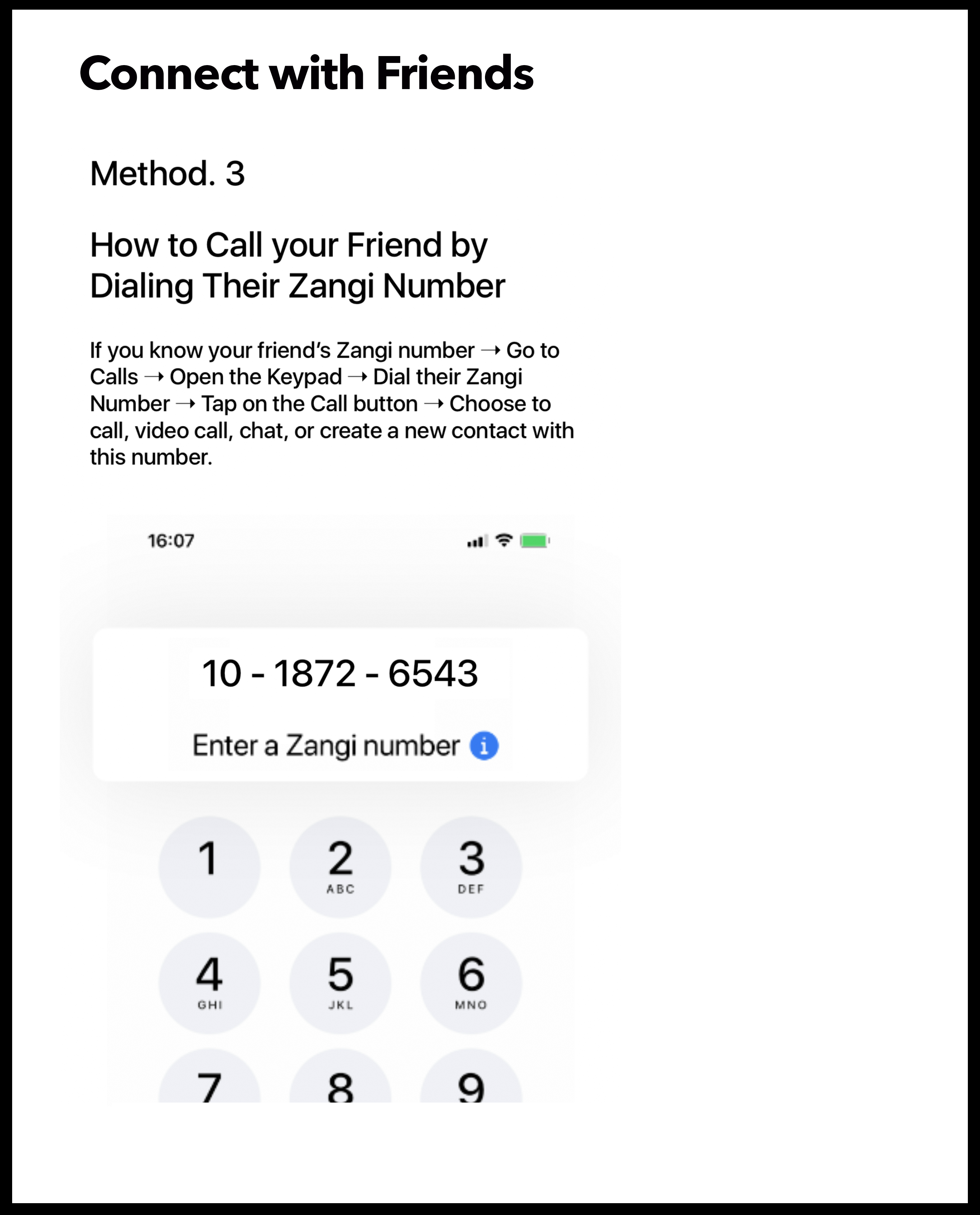 how to call your friends by dialing their zangi number