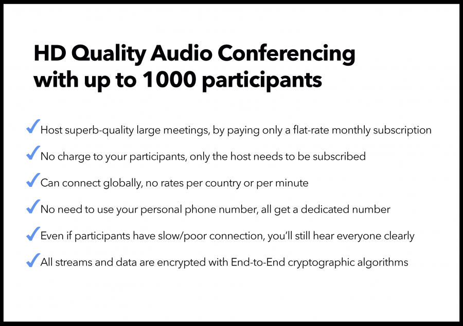HD quality audio conferencing with up to 1000 participants Zangi app