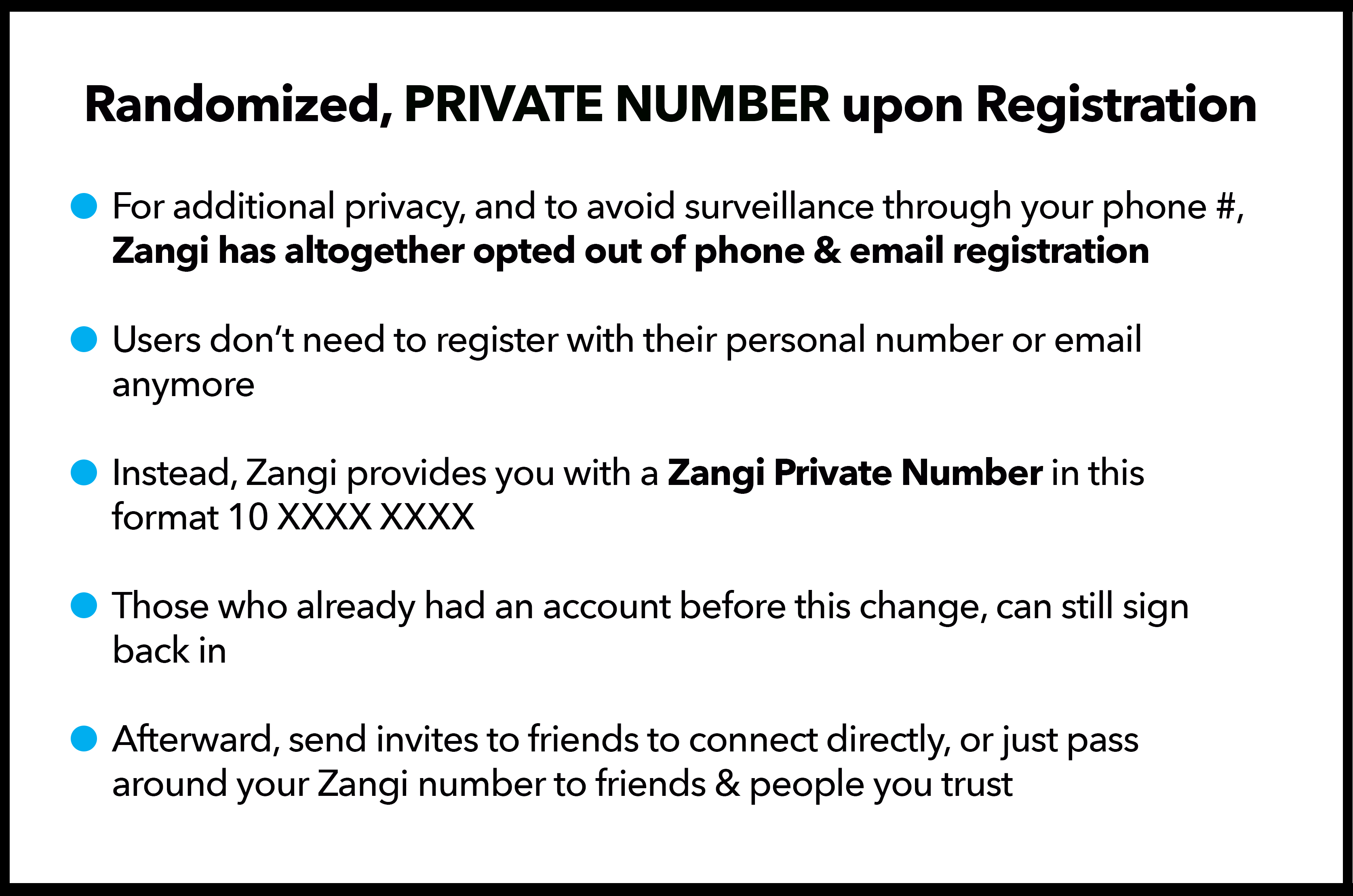 randomized private number upon zangi registration